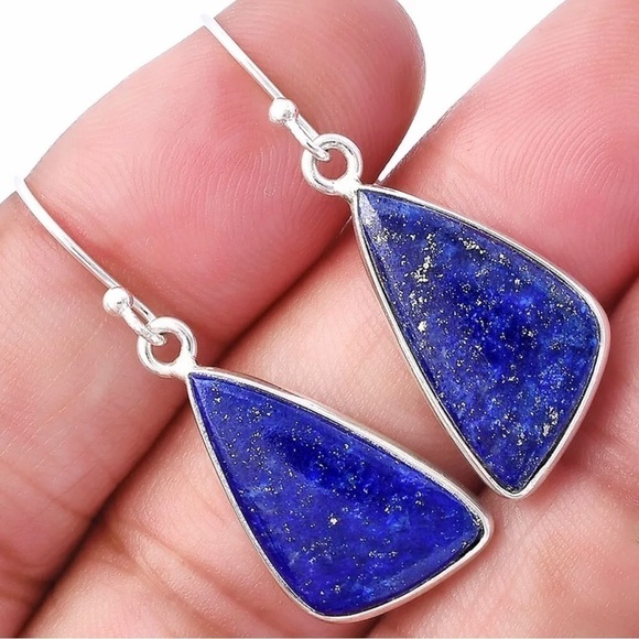 Natural Lapis Lazuli S925 Sterling Silver Earrings Pendant Set - Picture 3 of 4